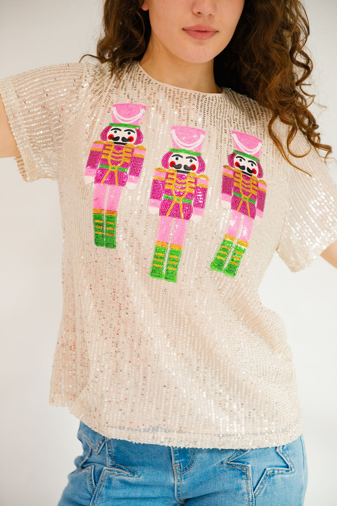 *PINK NUTCRACKERS GOLD SEQUIN TOP - SMALL PULLOVER Judith March