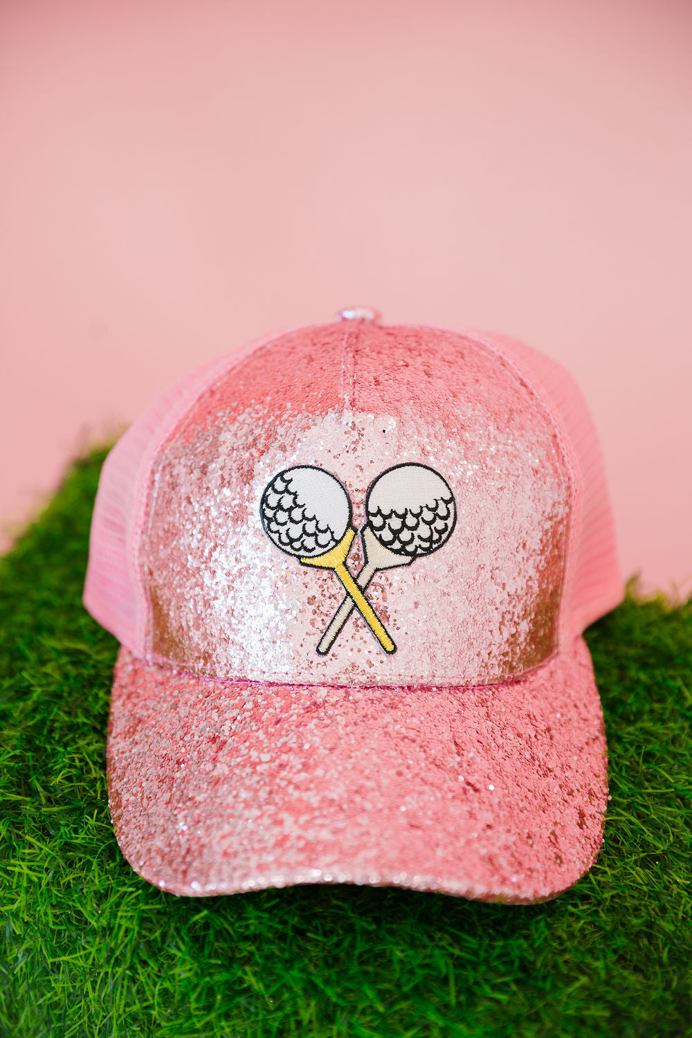 TEE TIME PINK GLITTER TRUCKER HAT TRUCKER HAT Judith March