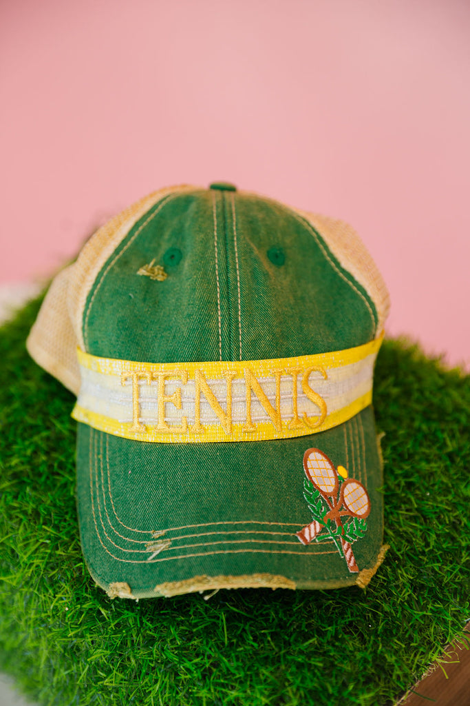 TENNIS RIBBON GREEN DISTRESSED HAT HAT Judith March   