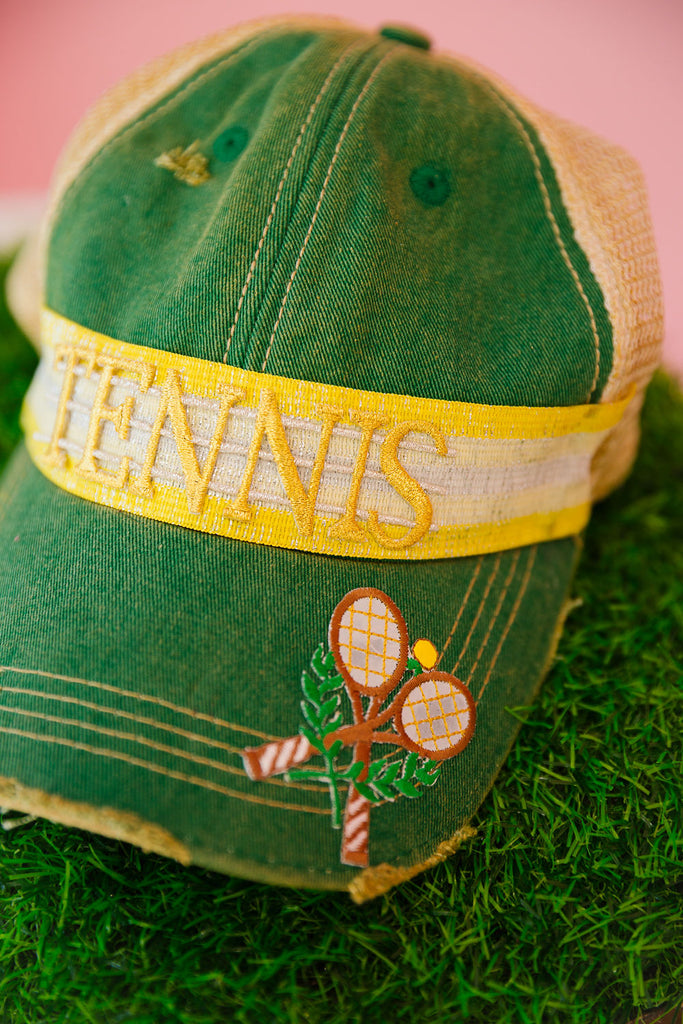 TENNIS RIBBON GREEN DISTRESSED HAT HAT Judith March   
