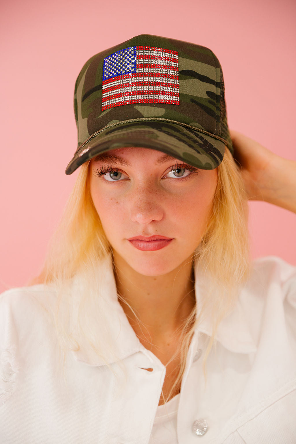 FLAG PATCH CAMO TRUCKER HAT TRUCKER HAT Judith March