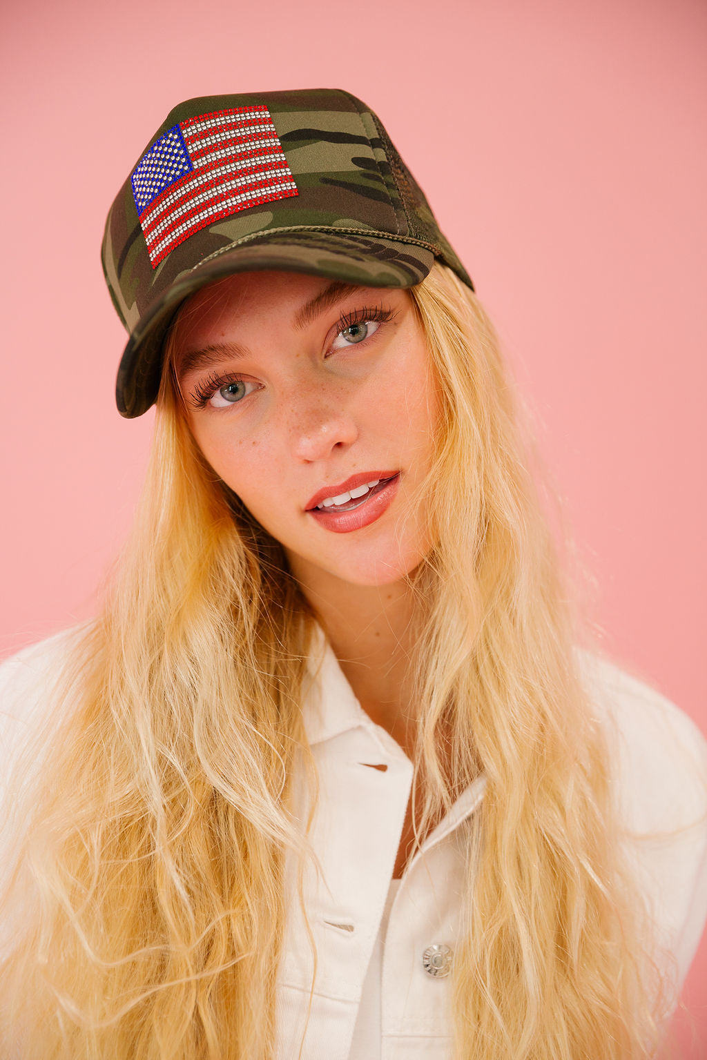FLAG PATCH CAMO TRUCKER HAT TRUCKER HAT Judith March