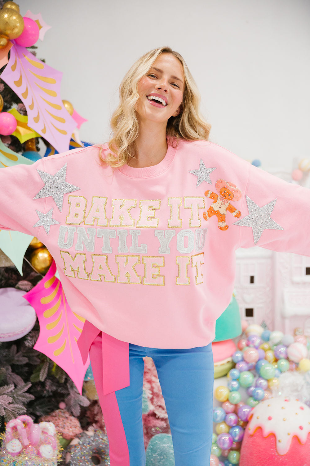 BAKE IT UNTIL YOU MAKE IT PINK PULLOVER PULLOVER Judith March
