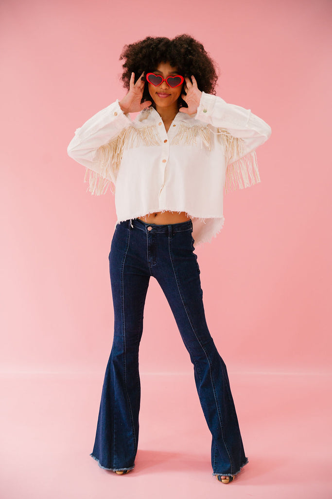 FLAG FRINGE WHITE DENIM JACKET JACKET Judith March   
