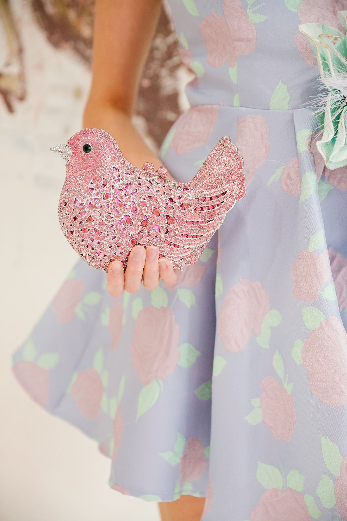 BLUSH BIRDIE RHINESTONE CLUTCH PURSE Judith March