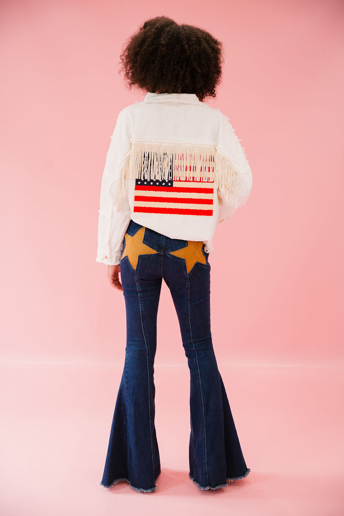 FLAG FRINGE WHITE DENIM JACKET JACKET Judith March   