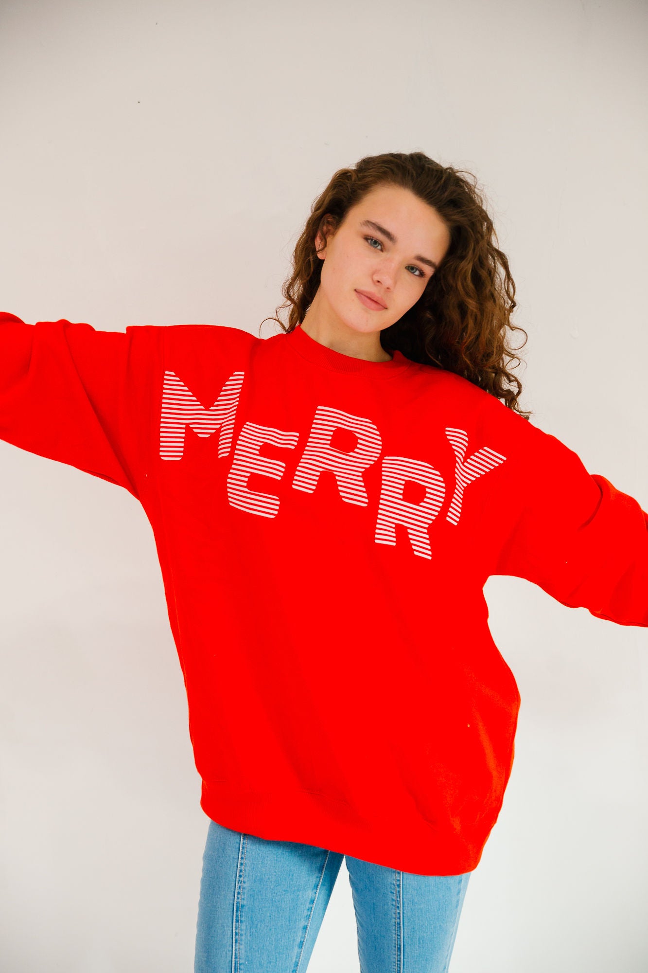 *MERRY STRIPED RED PULLOVER - LARGE PULLOVER Judith March