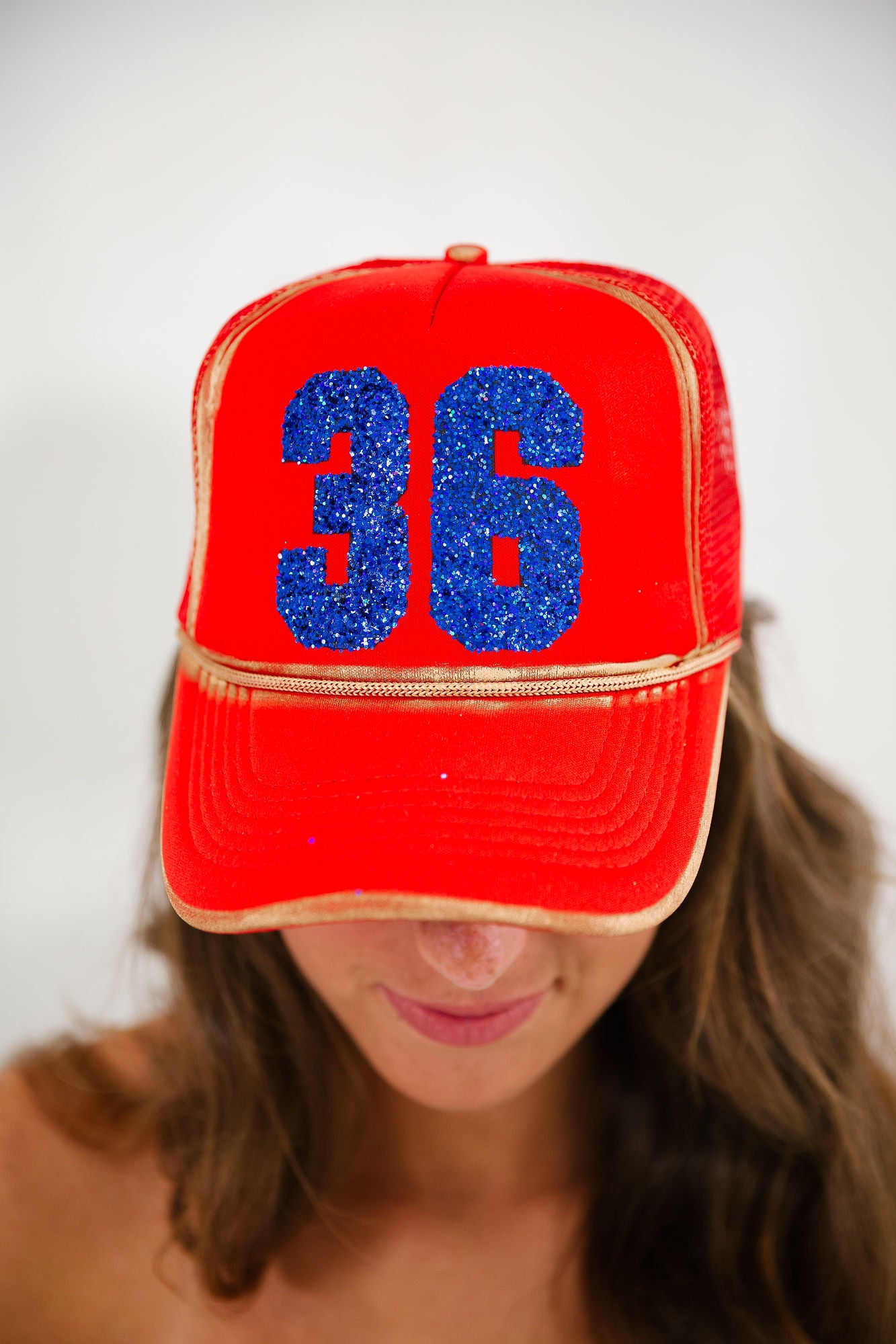 CUSTOM GLITTER NUMBER TRUCKER HATS HAT Judith March