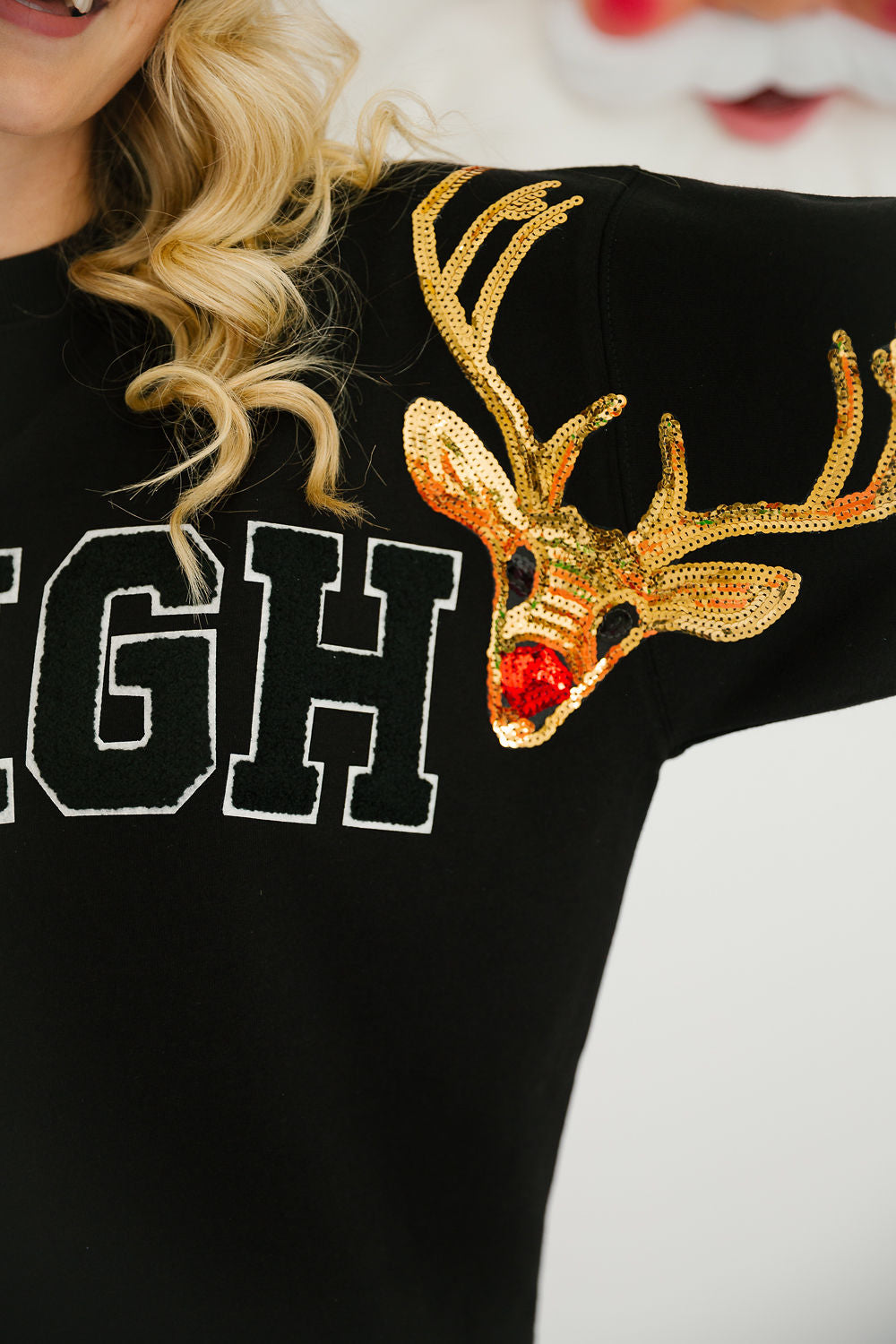 SLEIGH RUDOLPH BLACK VARSITY PULLOVER PULLOVER Judith March