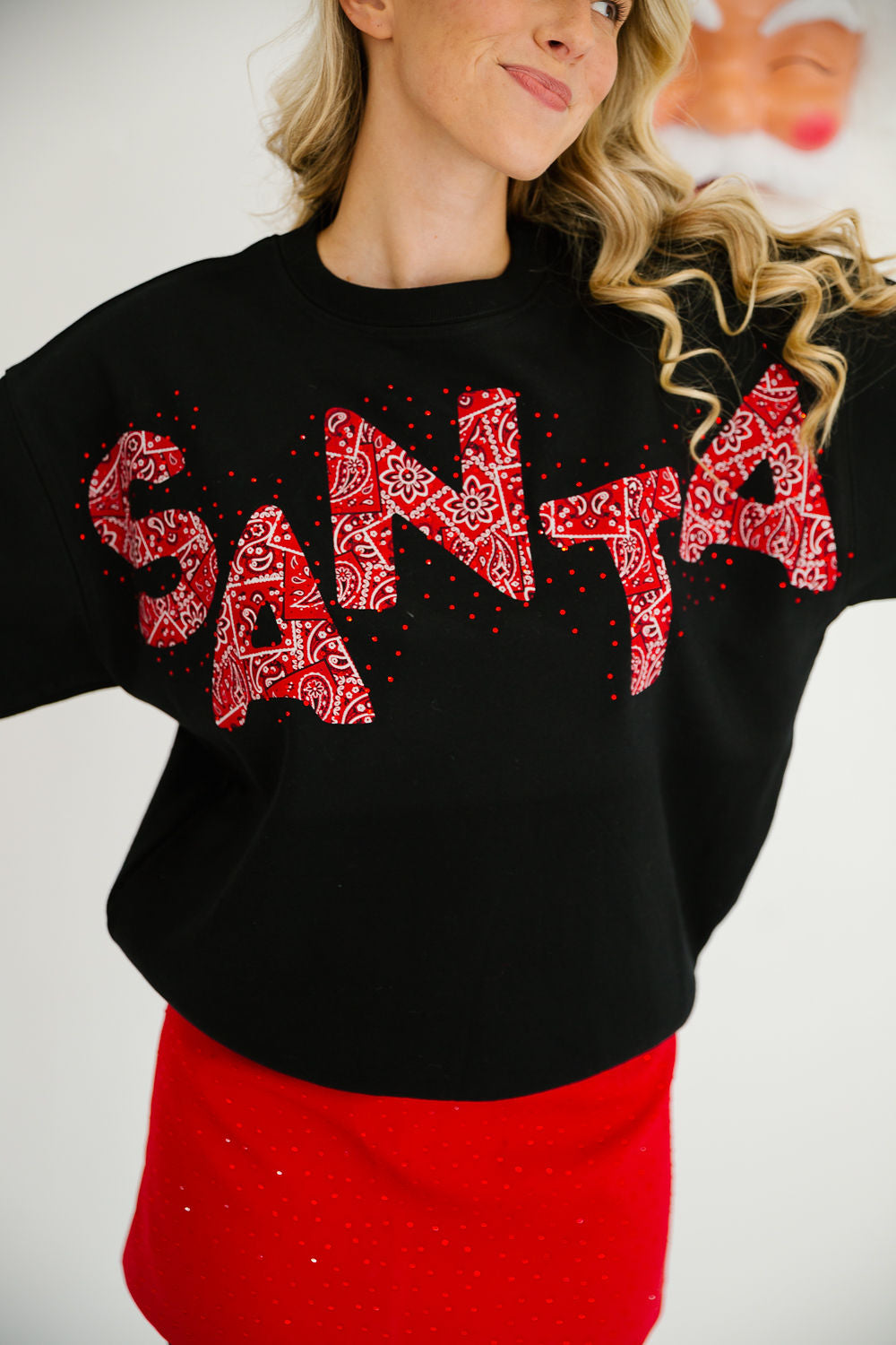SANTA RHINESTONE BLACK PULLOVER PULLOVER Judith March