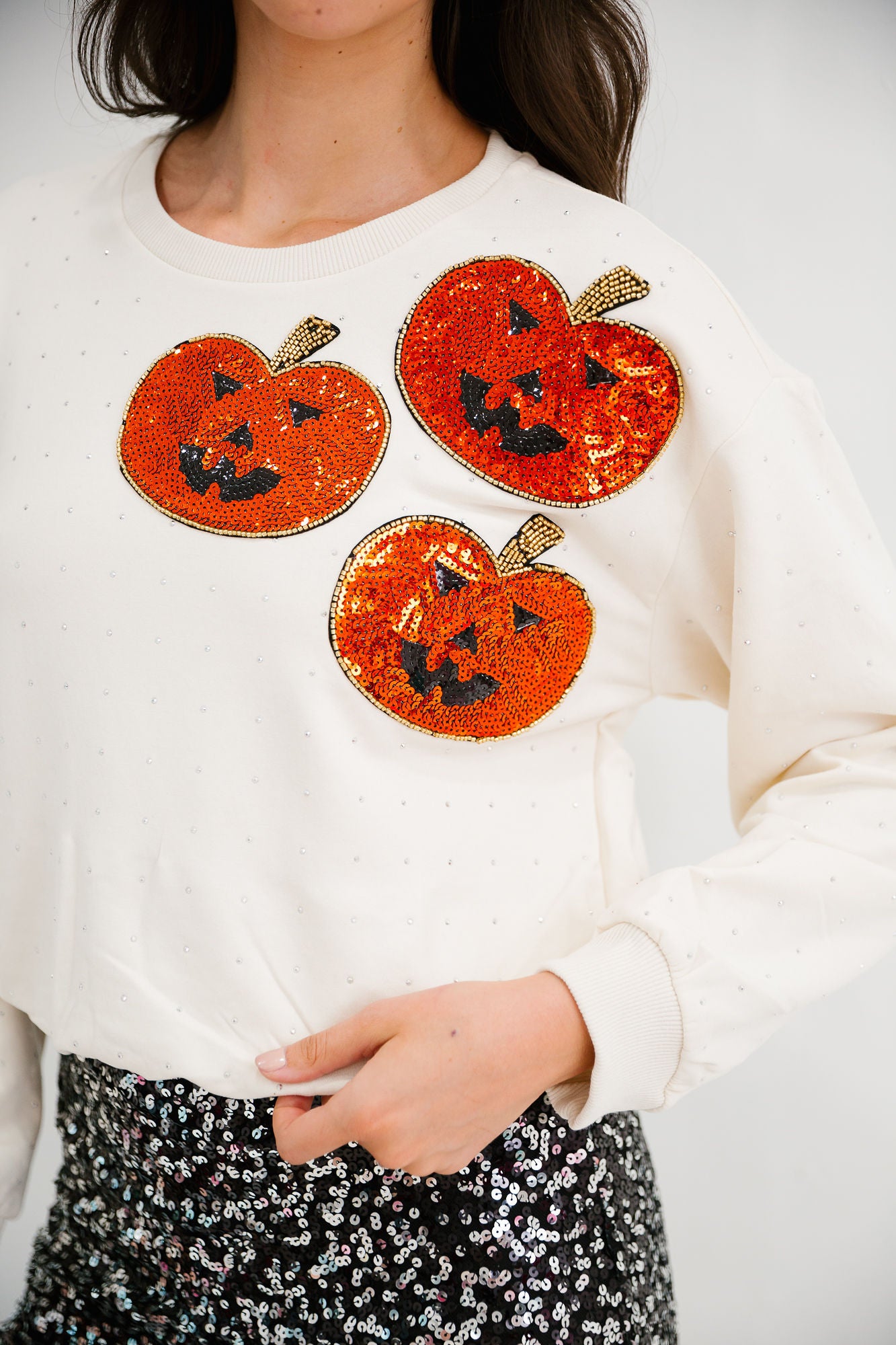 STAY SPOOKY BEJEWELED PULLOVER PULLOVER Judith March