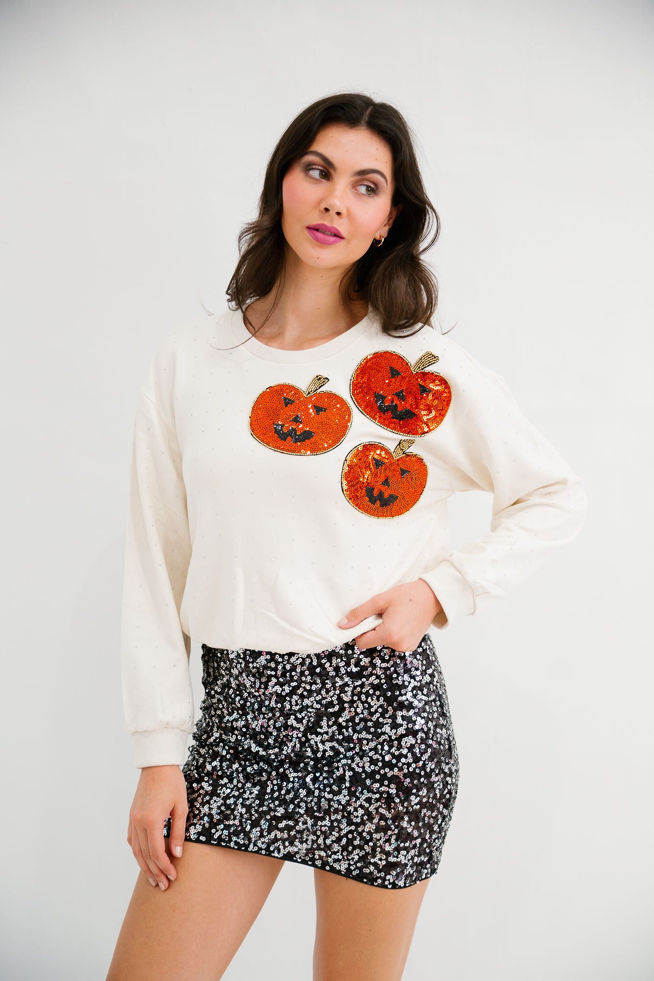 STAY SPOOKY BEJEWELED PULLOVER PULLOVER Judith March