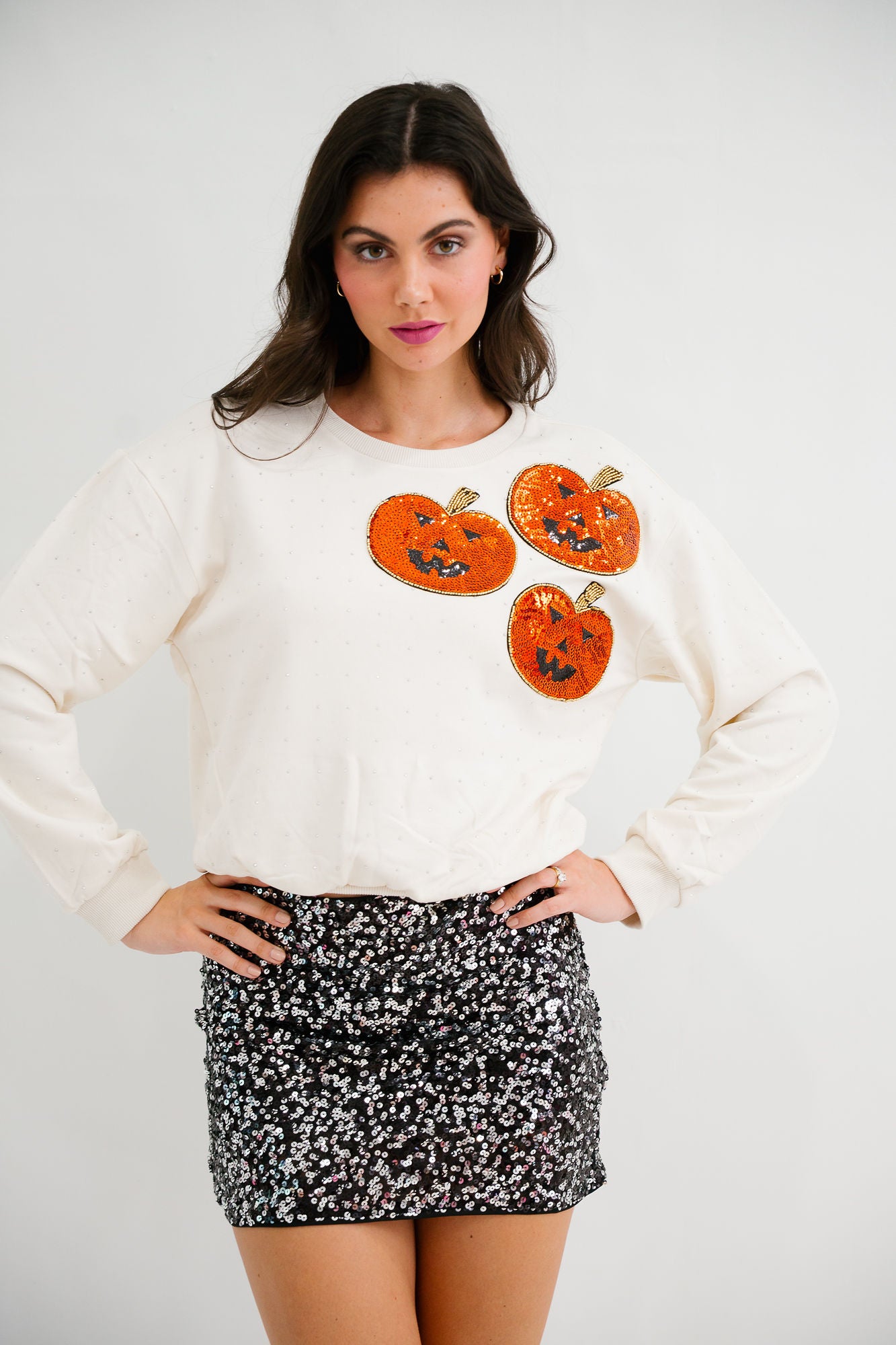 STAY SPOOKY BEJEWELED PULLOVER PULLOVER Judith March