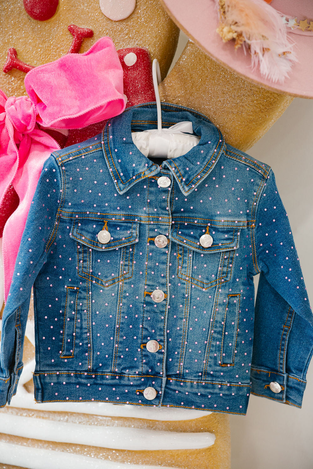 MINI KIDS BEJEWELED DENIM JACKETS JACKET Judith March 2T PINK