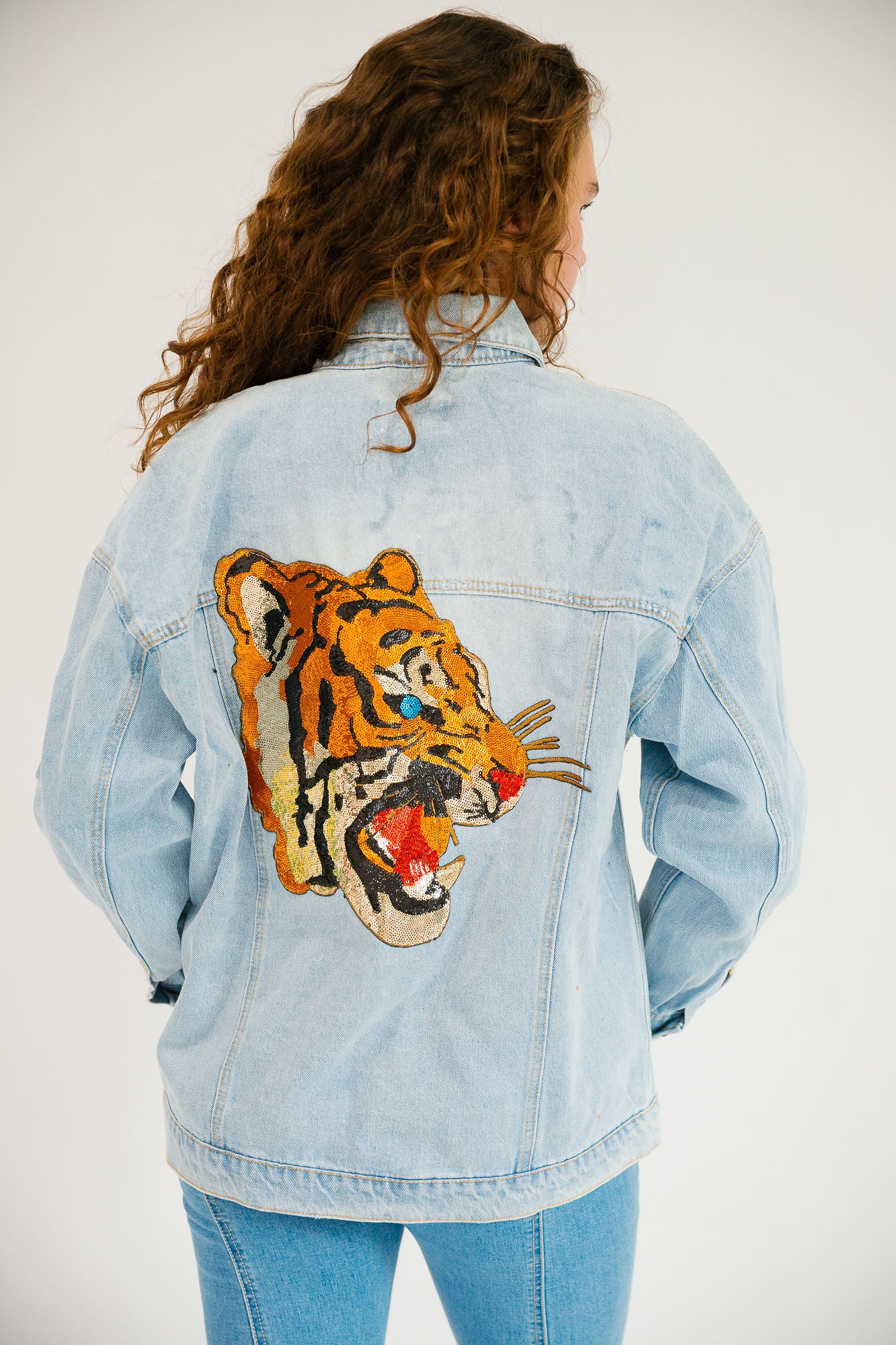 *SEQUIN TIGER DENIM JACKET - SMALL PULLOVER Judith March