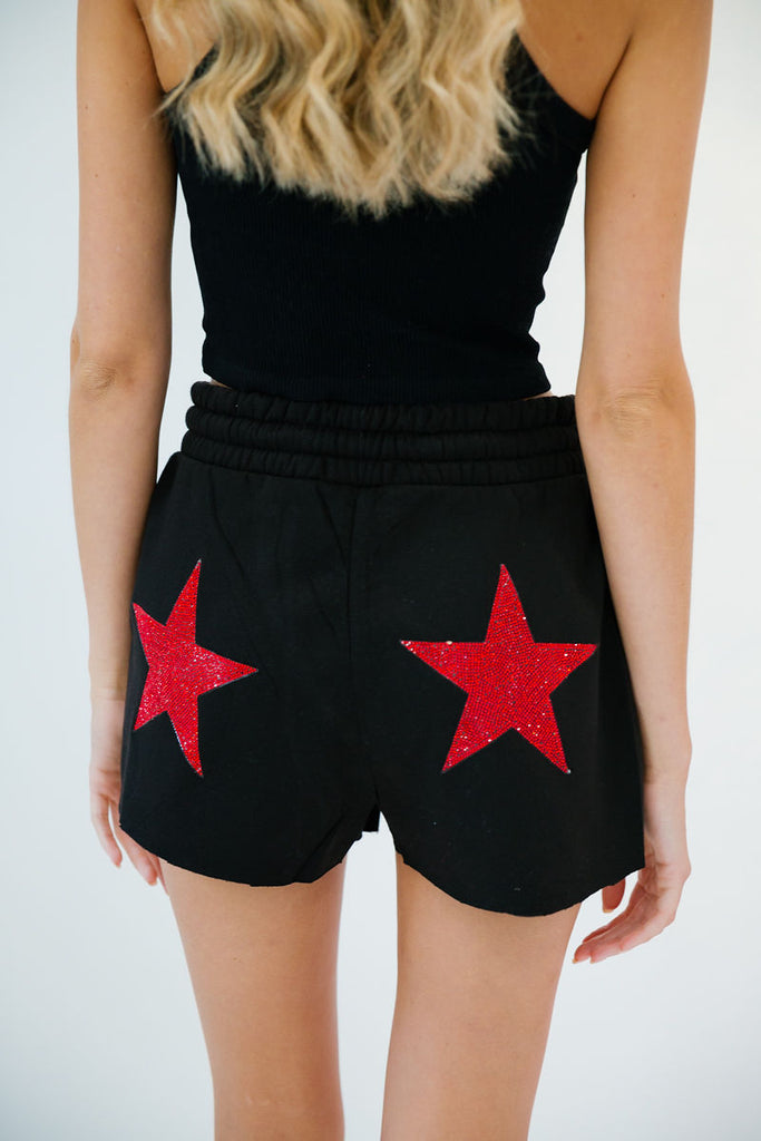 BLACK LOUNGE SHORTS WITH RED STARS