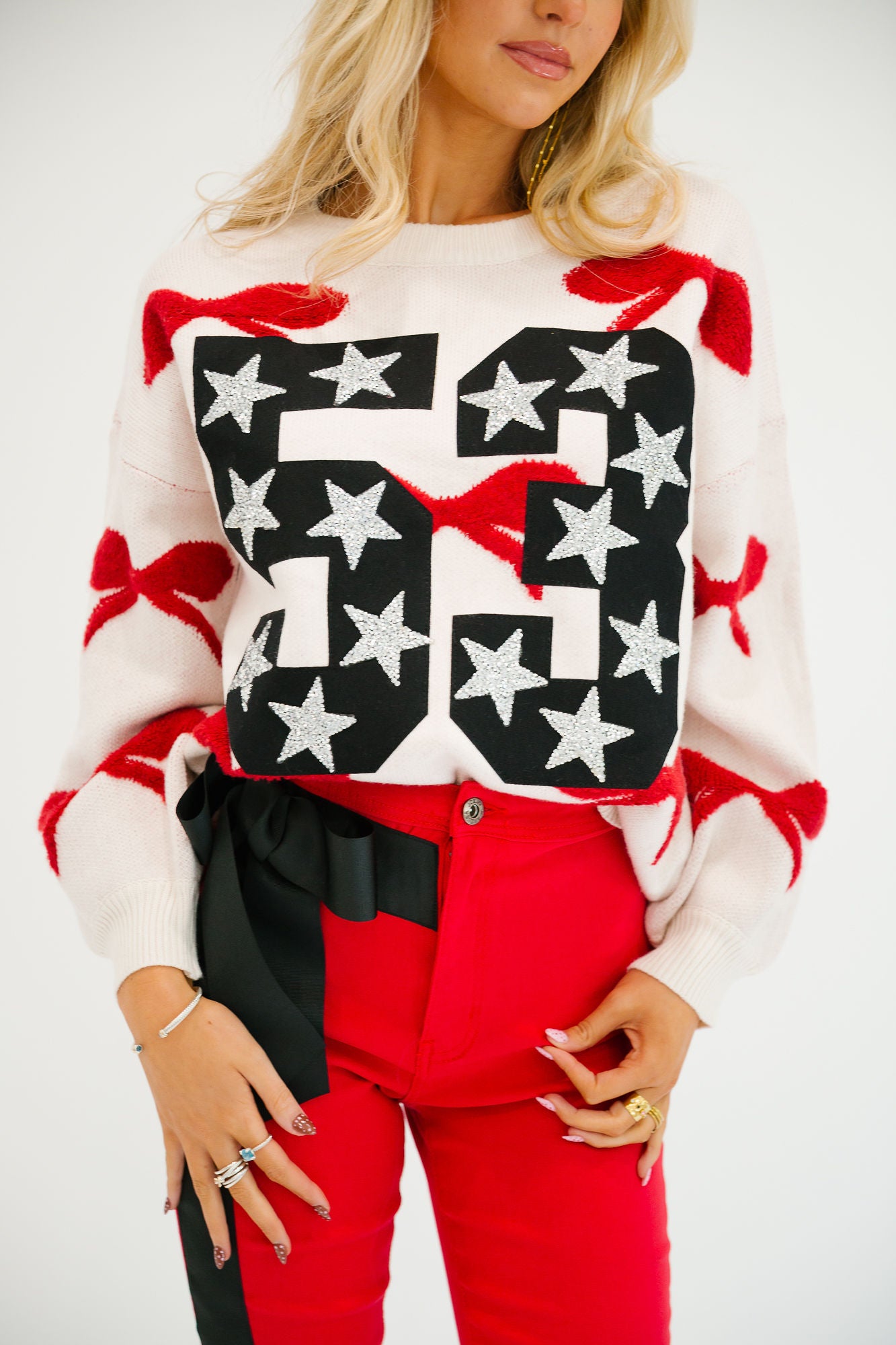 CUSTOM NUMBER BOW SWEATER PULLOVER Judith March