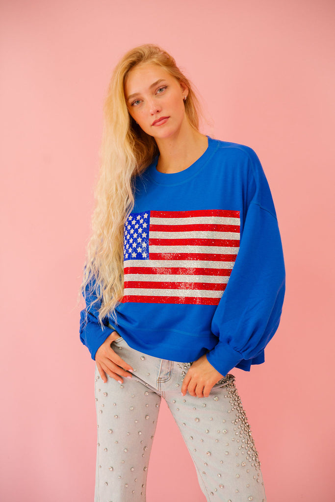 RHINESTONE FLAG ROYAL PULLOVER pullover Judith March