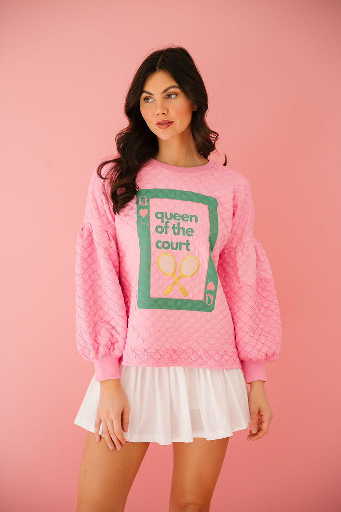 QUEEN OF THE COURT PINK QUILTED PULLOVER