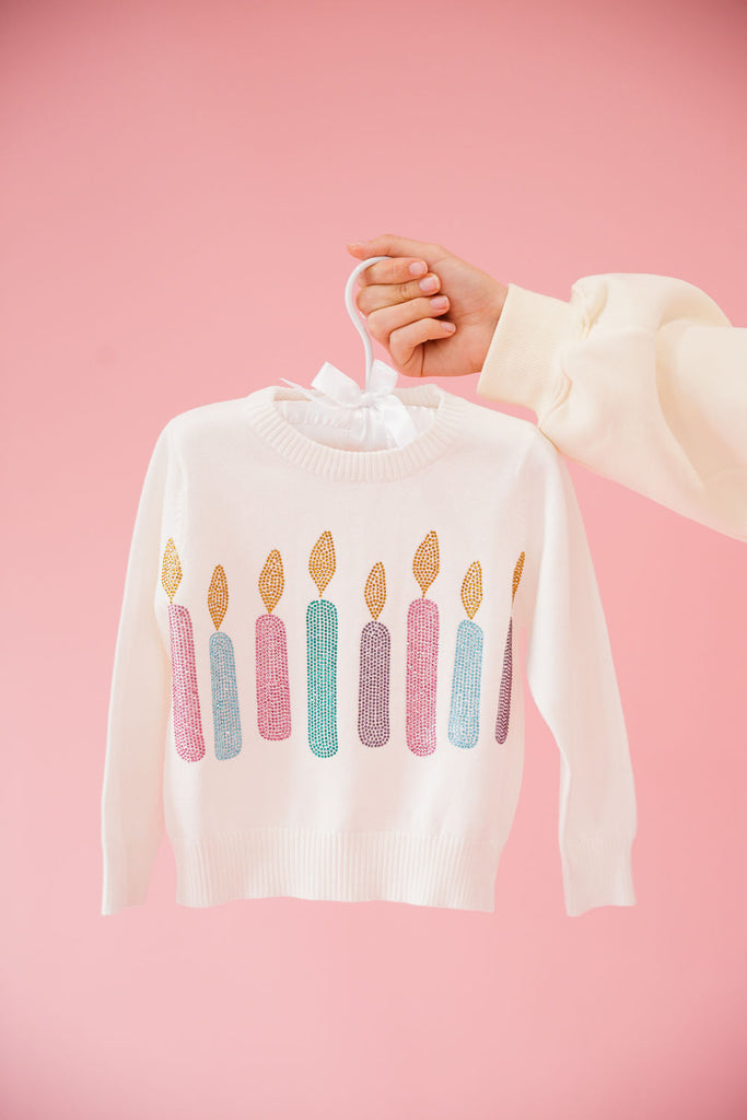 MINI KIDS BIRTHDAY CANDLES WHITE SWEATER SWEATER Judith March