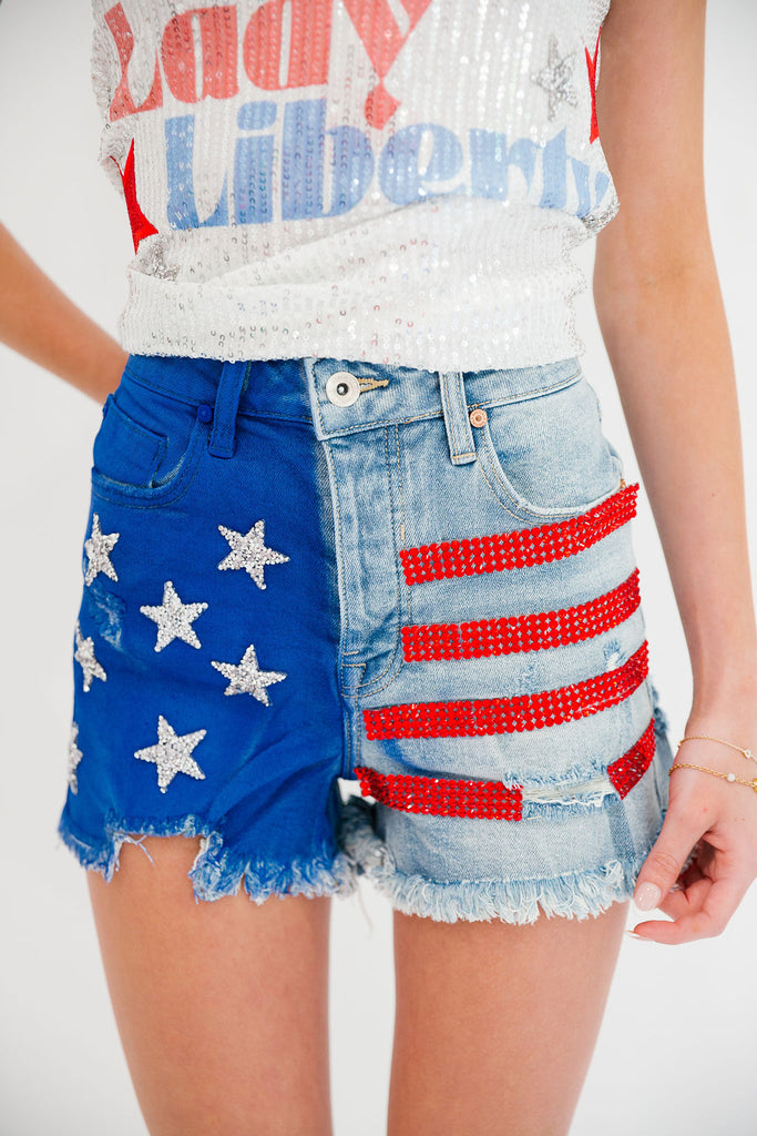 AMERICAN FLAG DENIM SHORTS SHORTS Judith March