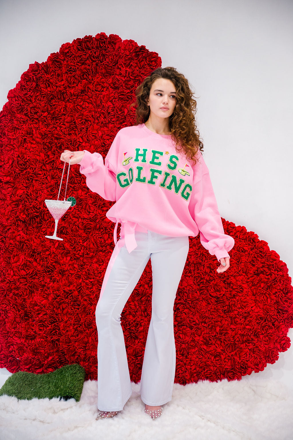 HE'S GOLFING PINK PULLOVER