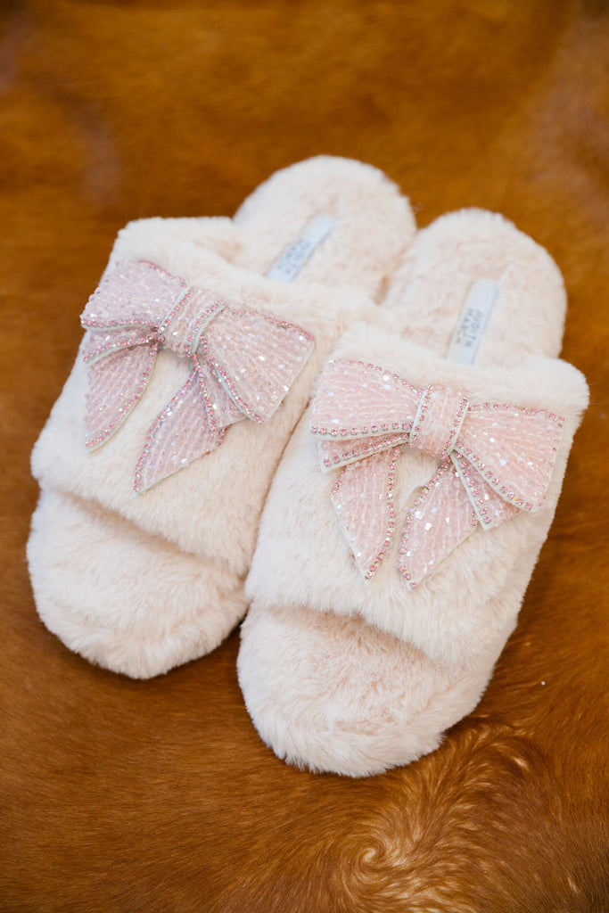 PINK RIBBON FUZZY SLIPPERS