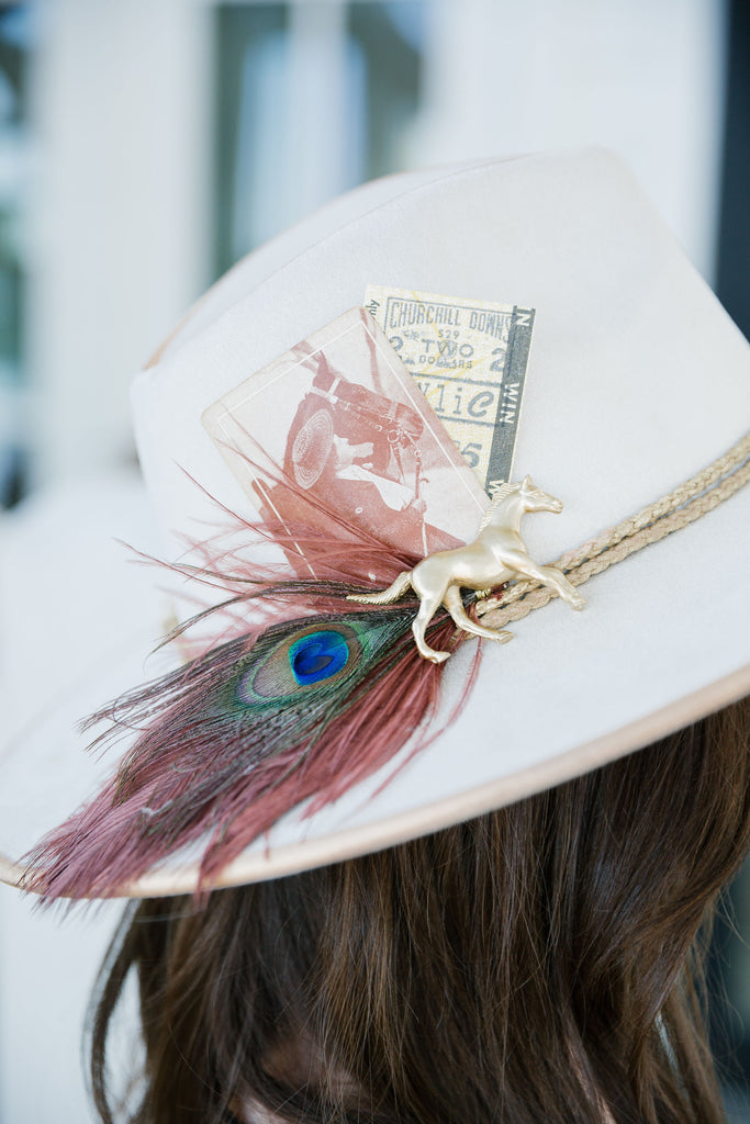 VINTAGE DERBY TICKET FEATHER RANCHER HAT Sun hat Judith March