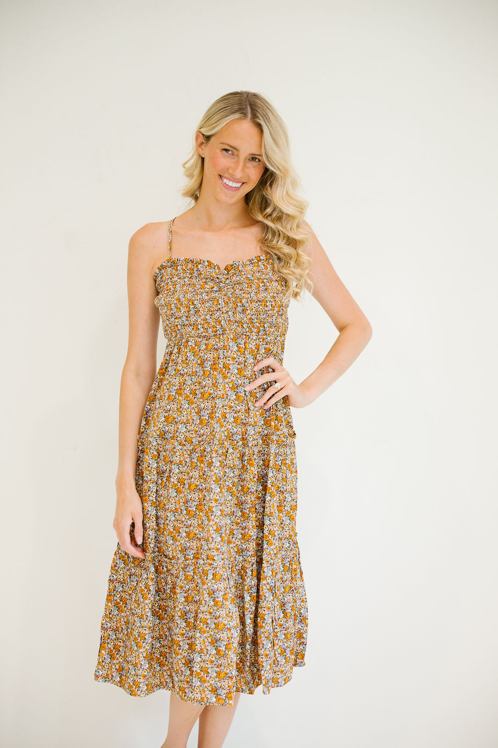 *FLORAL TAN MIDI DRESS - MULTIPLE SIZES DRESS Judith March