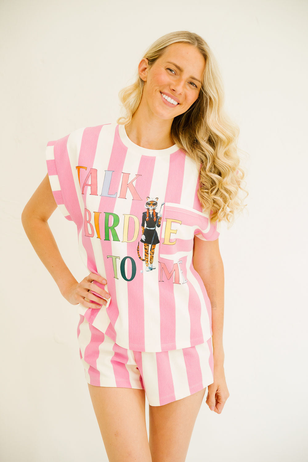 TALK BIRDIE TO ME PINK STRIPED SET SET Judith March