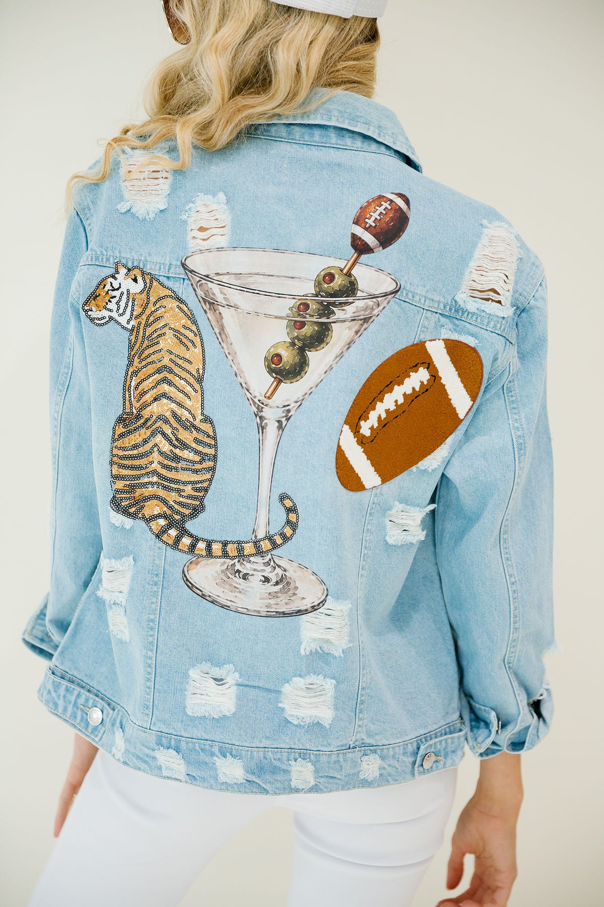 TIGERS & TINIS DISTRESSED DENIM JACKET