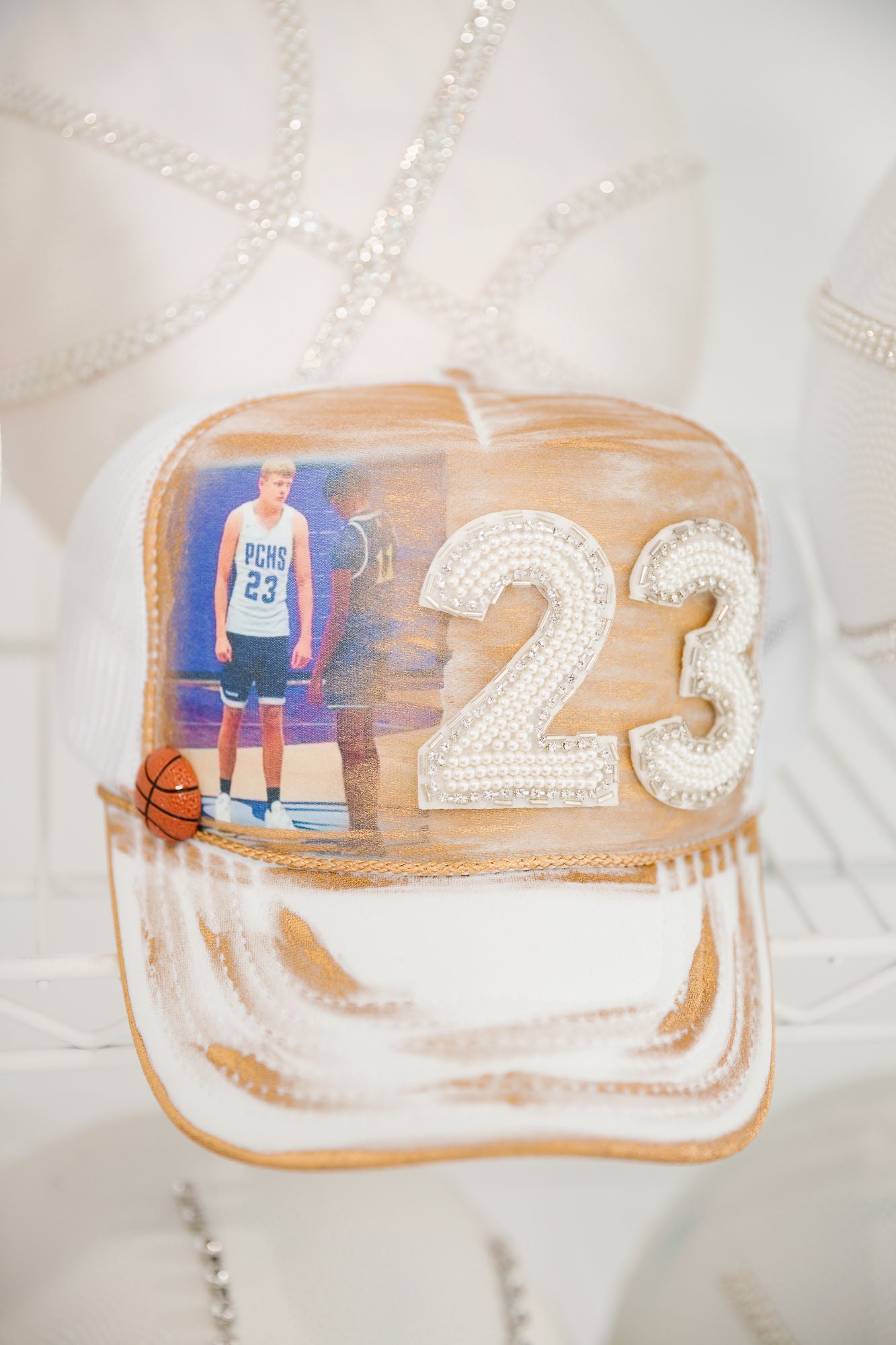 CUSTOM SPORTS PATCH/PIN PHOTO TRUCKER HAT HAT Judith March