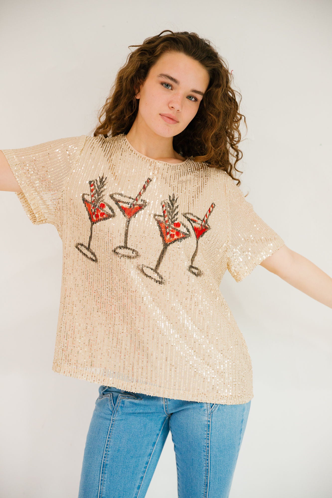 *CHRISTMAS COSMO GOLD SEQUIN TOP - LARGE PULLOVER Judith March