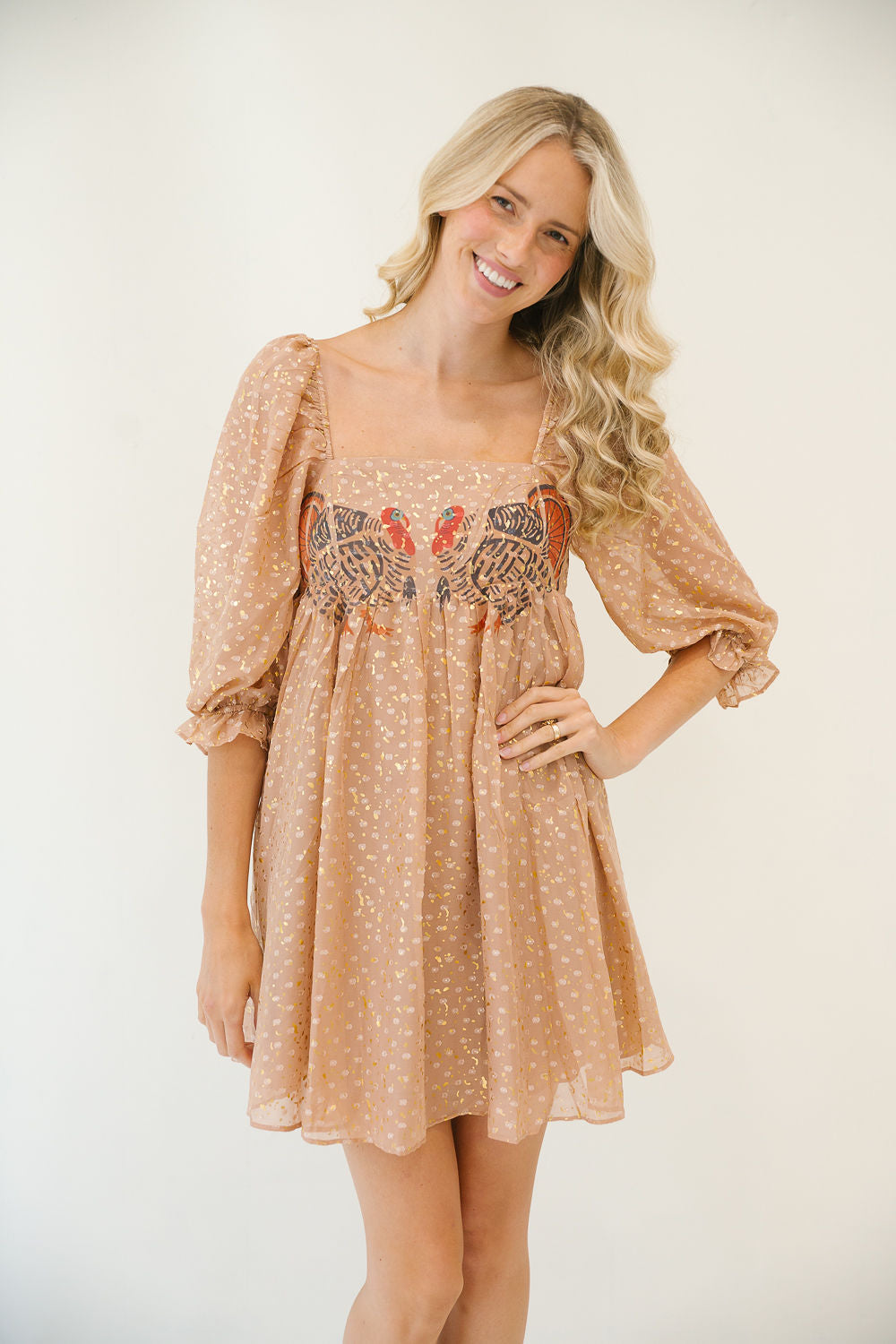 *BROWN GOLD FLORAL TURKEY DRESS - SMALL DRESS Judith March