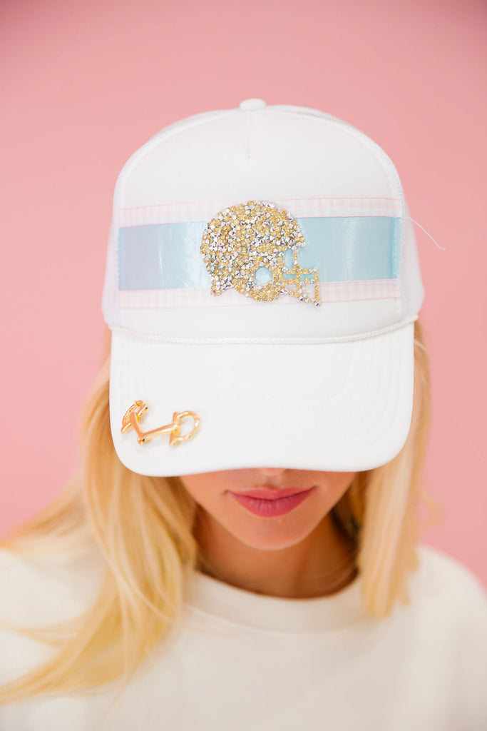 LET'S HUDDLE WHITE TRUCKER HAT TRUCKER HAT Judith March   