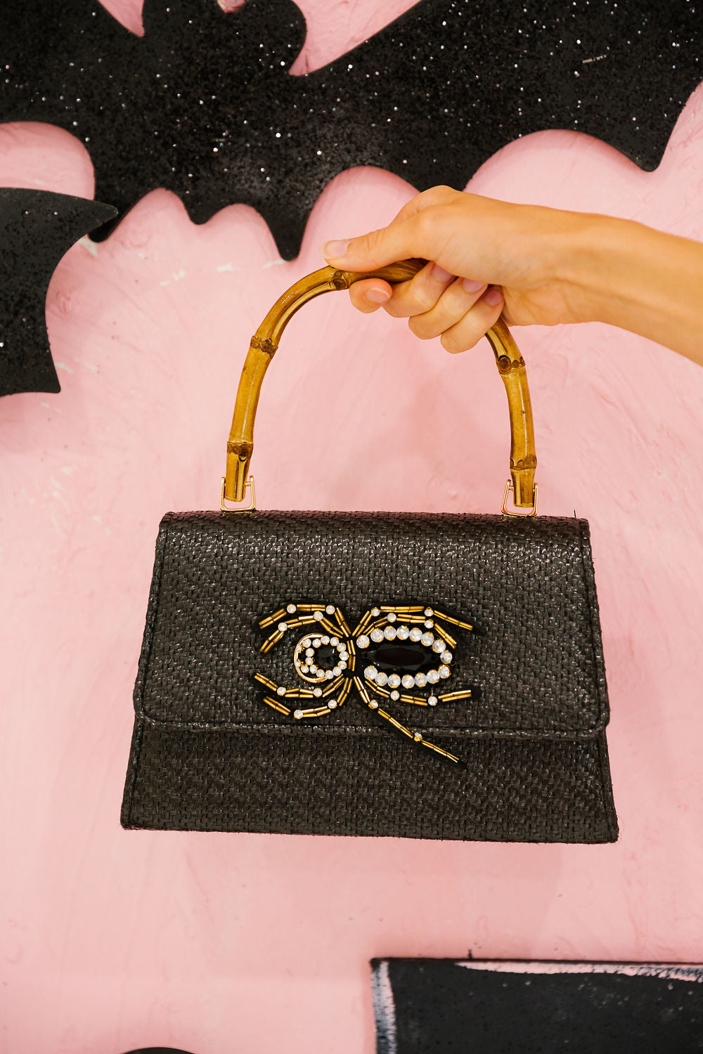 SPOOKY SPIDER BAMBOO HANDBAG Clutch Judith March