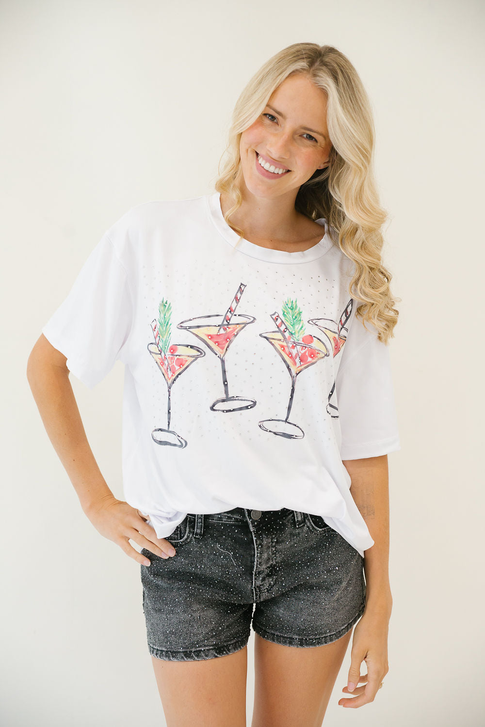 *WHITE CHRISTMAS COSMO BEDAZZLED TEE - LARGE TEE Judith March
