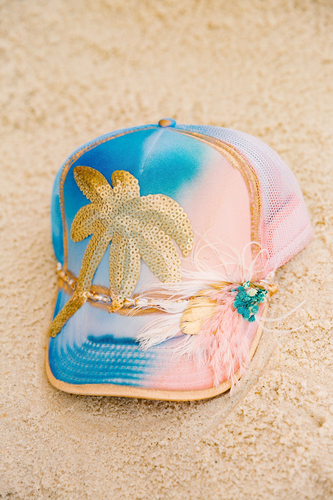 GOLDEN PALM TREE TRUCKER HAT TRUCKER HAT Judith March