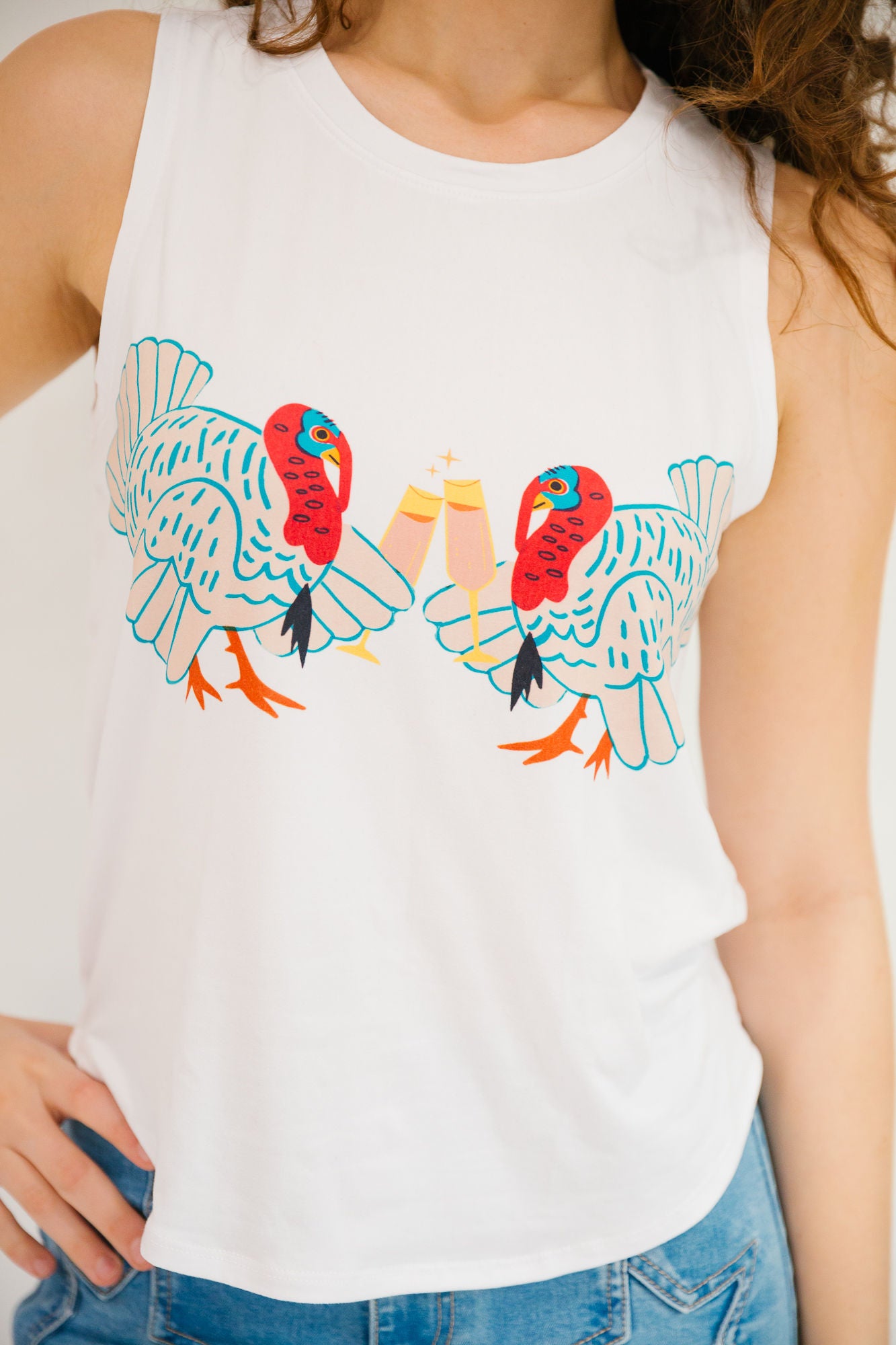 *TURKEY CHEERS WHITE TANK - MEDIUM PULLOVER Judith March