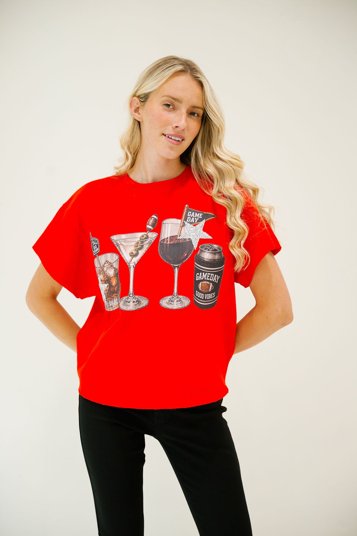 COCKTAILS & KICKOFFS RED PULLOVER