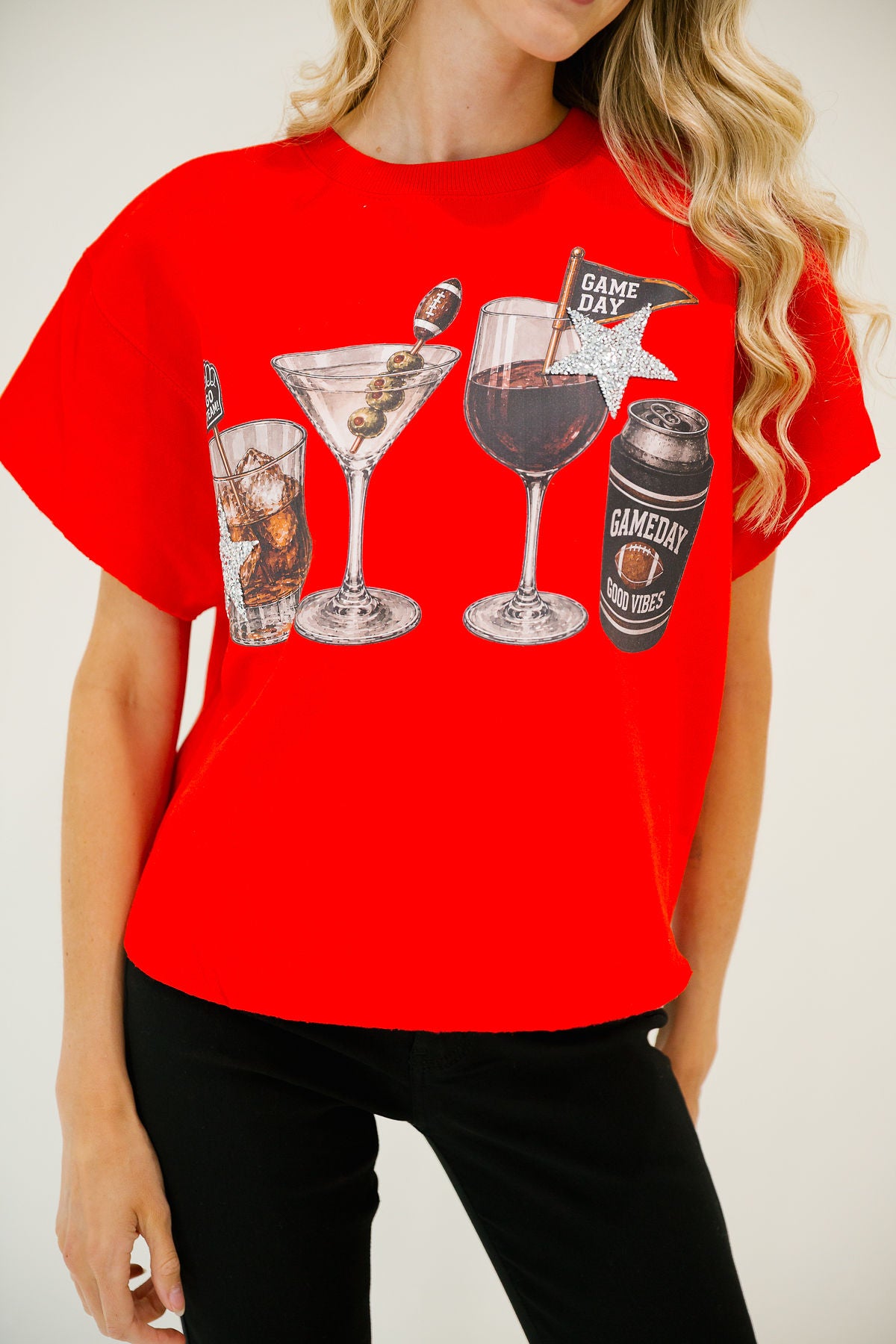 COCKTAILS & KICKOFFS RED PULLOVER