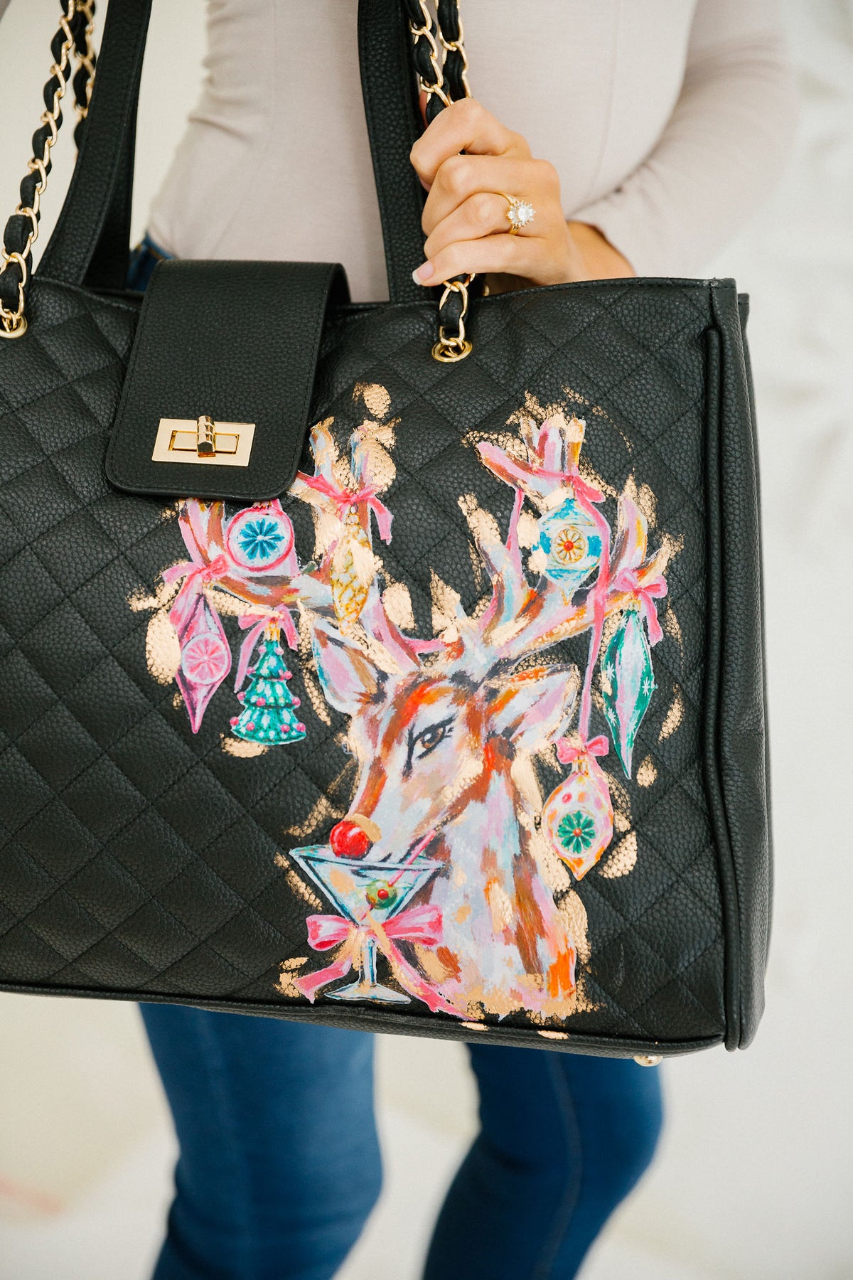 MERRY MARTINI REINDEER BLACK LUXE TOTE Clutch Judith March