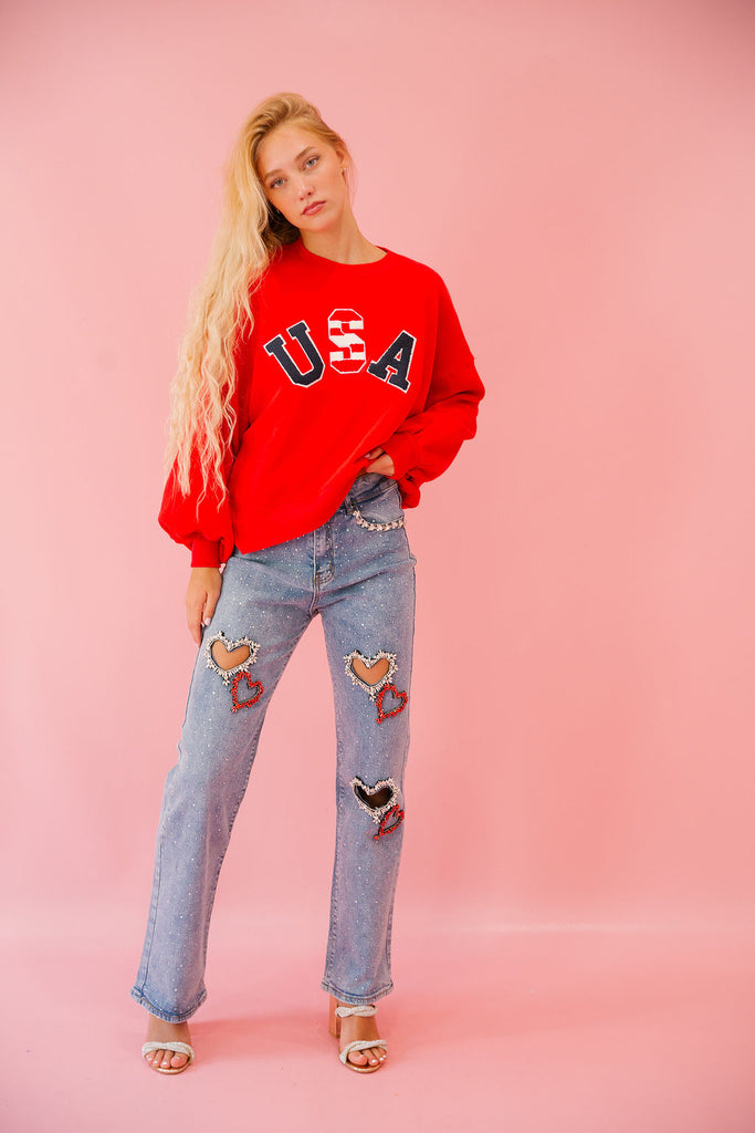 BORN IN THE USA RED PULLOVER pullover Judith March