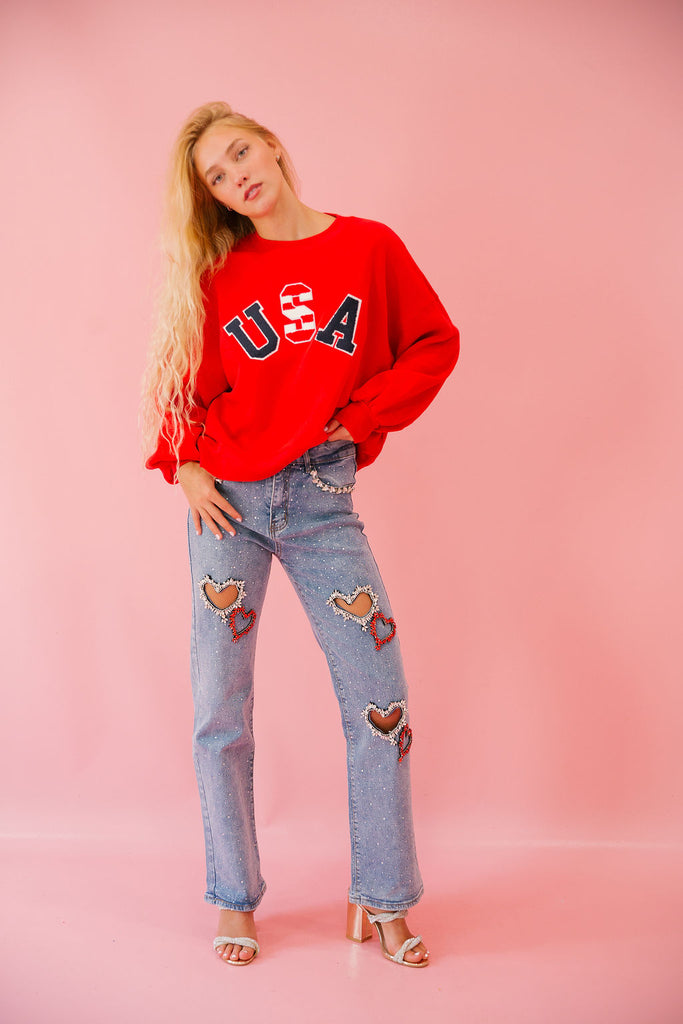 BORN IN THE USA RED PULLOVER pullover Judith March