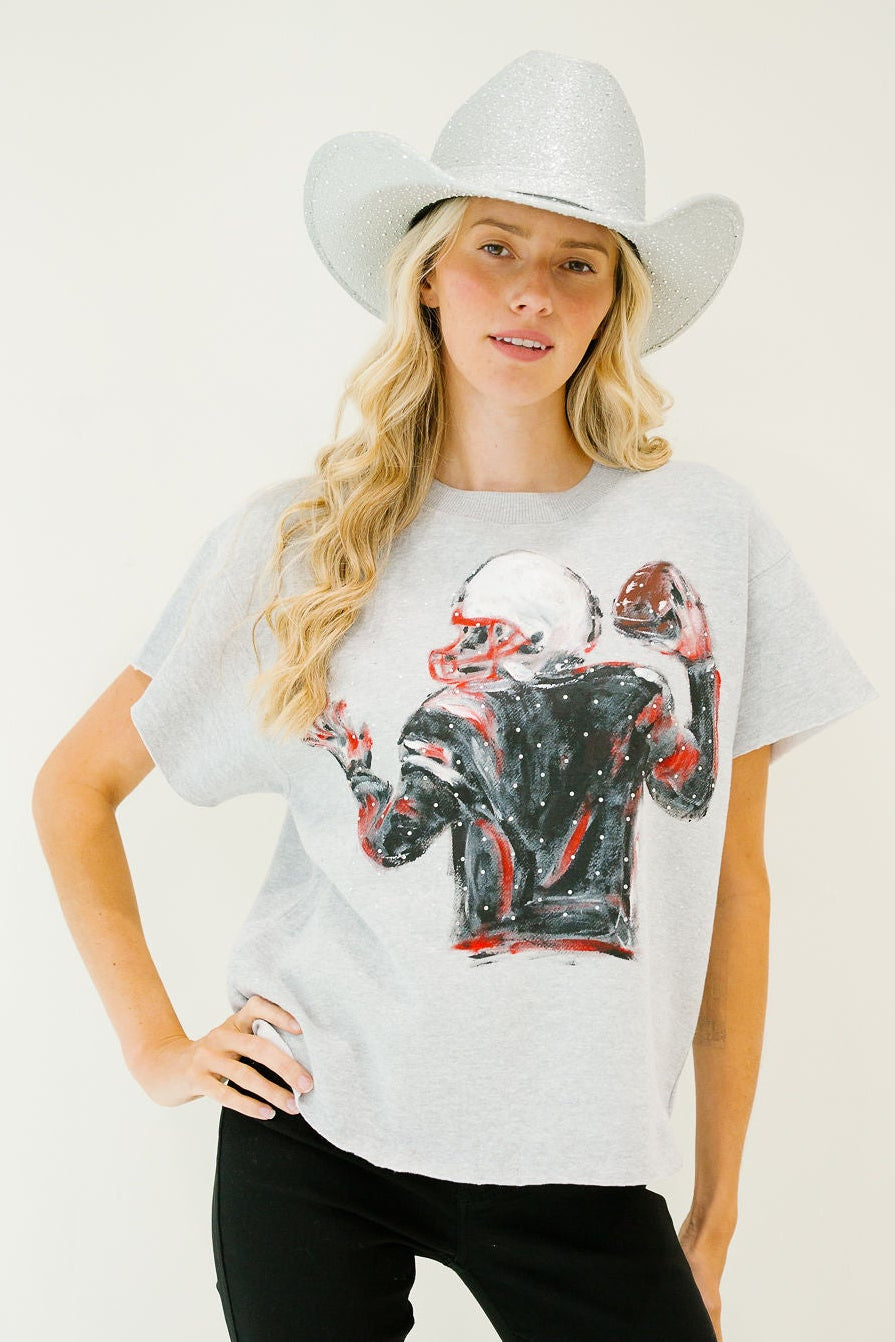 HAIL MARY HAND PAINTED GREY PULLOVER