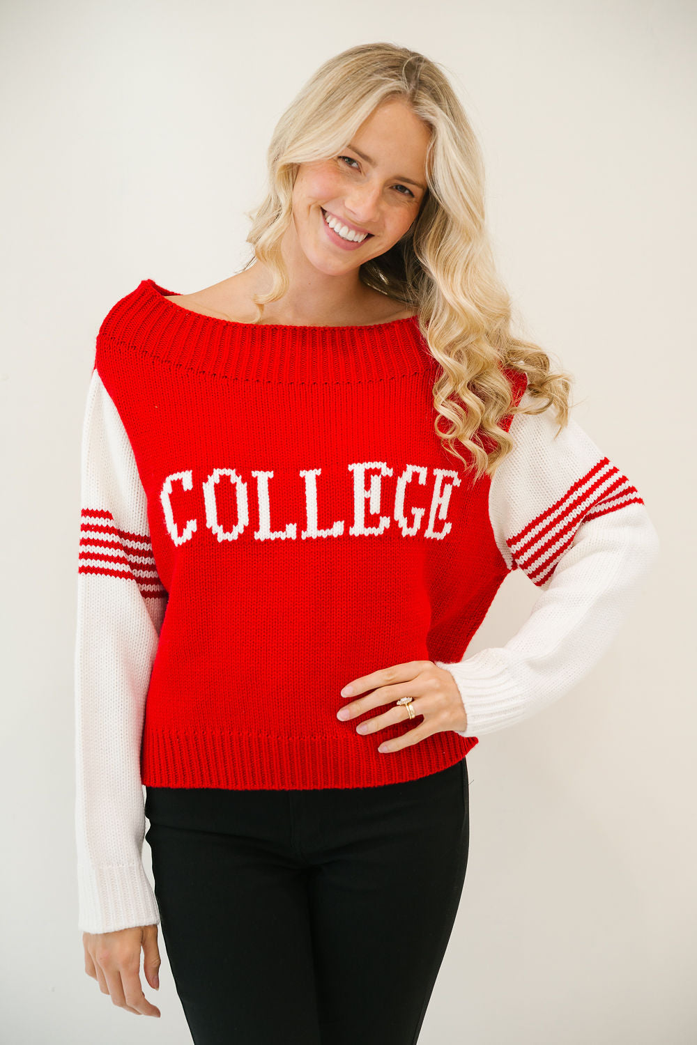*RED & WHITE COLLEGE SWEATER - MEDIUM SWEATER Judith March