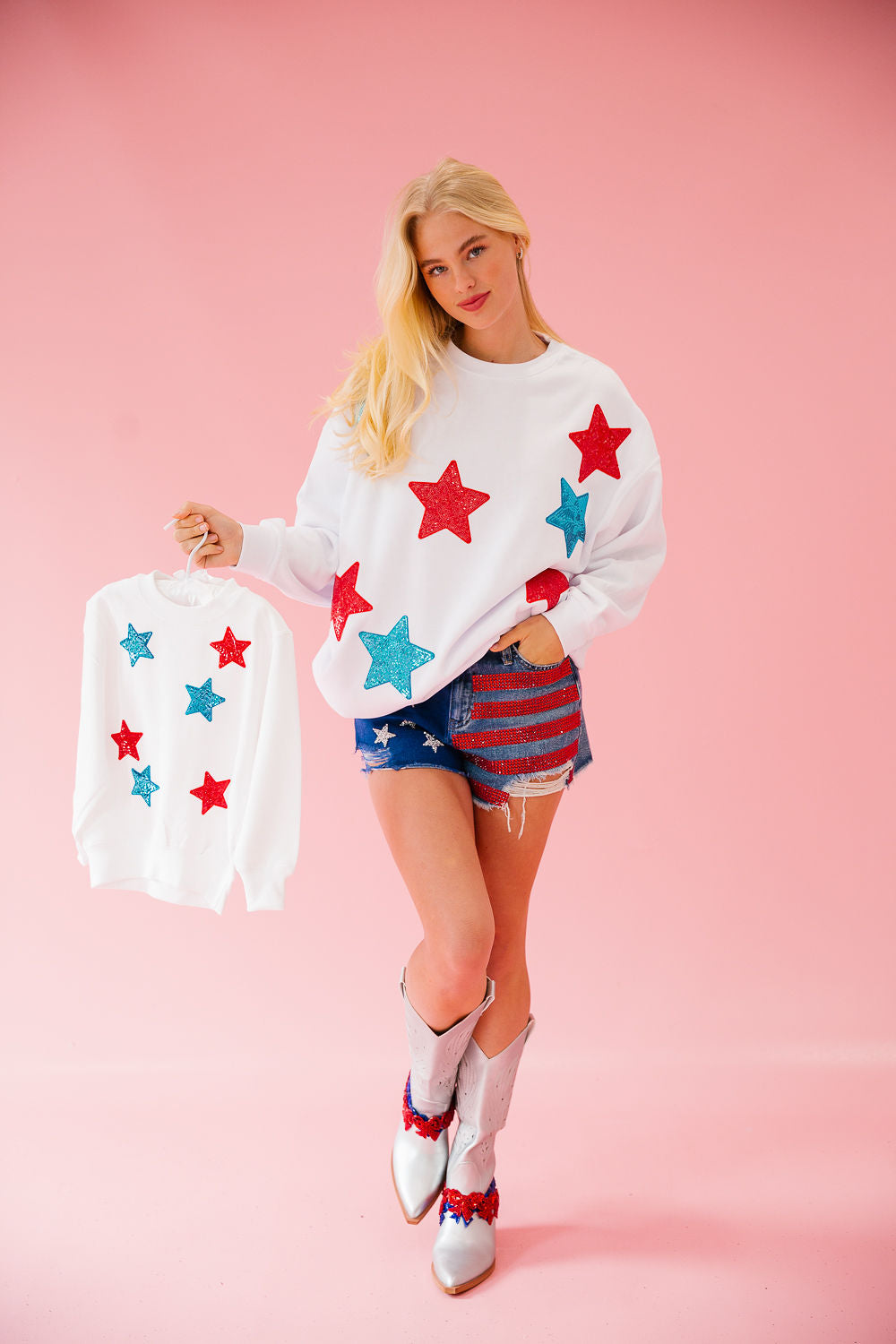 USA SEQUIN STARS WHITE PULLOVER pullover Judith March