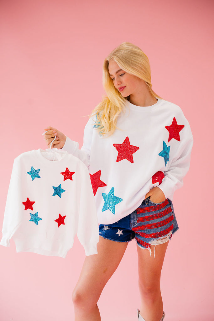 USA SEQUIN STARS WHITE PULLOVER* pullover Judith March