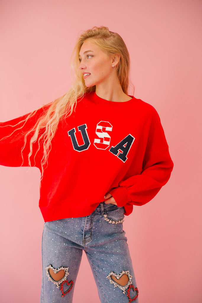 BORN IN THE USA RED PULLOVER pullover Judith March