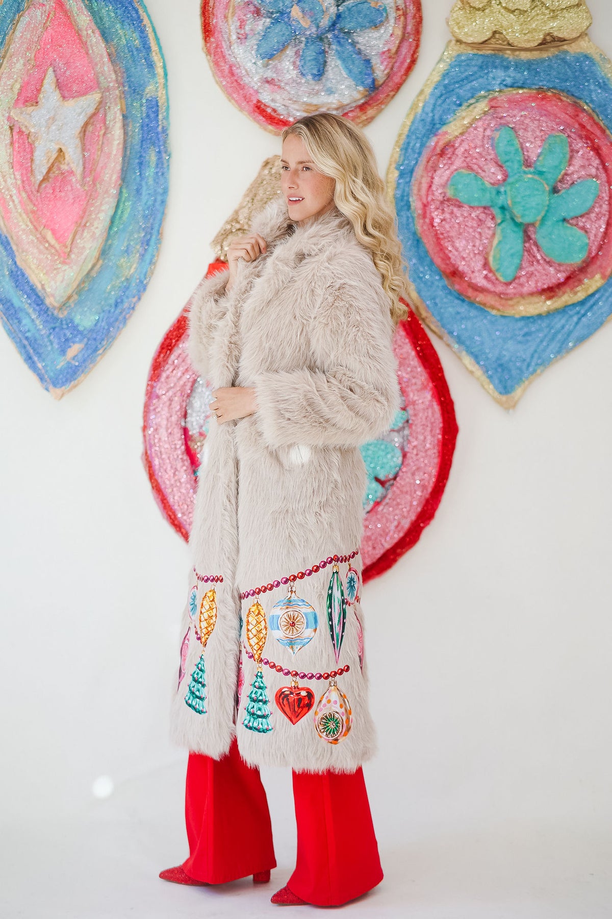DECK THE HALLS BEIGE FUR COAT JACKET Judith March